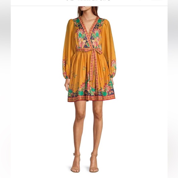 NWT ANTONIO MELANI Emma Floral Tropical Printed Voile Surplice V-Neck Dress - Picture 2 of 8